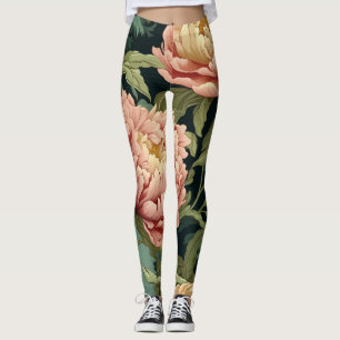 William Morris-Inspired Peony Floral Patterned Leggings