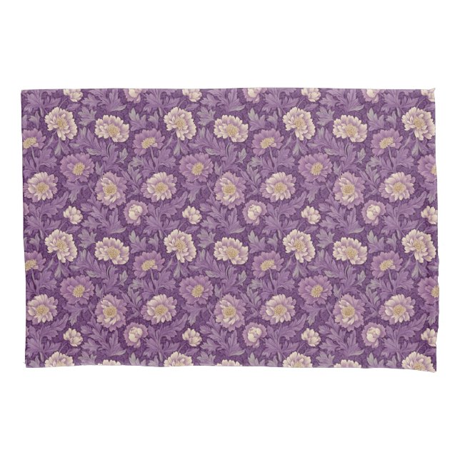 William Morris Inspired Purple Floral Pattern  Pillowcase (Front)