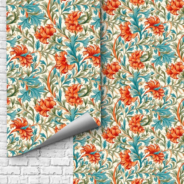William Morris inspired terracotta pastel blue Wallpaper (William Morris inspired terracotta pastel blue Wallpaper)
