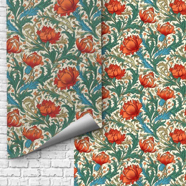 William Morris inspired terracotta pastel blue Wallpaper (William Morris inspired terracotta pastel blue Wallpaper)