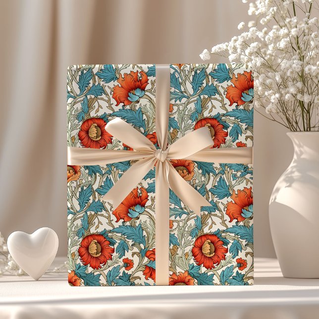 William Morris inspired terracotta pastel blue Wrapping Paper (William Morris inspired terracotta pastel blue Wrapping Paper)