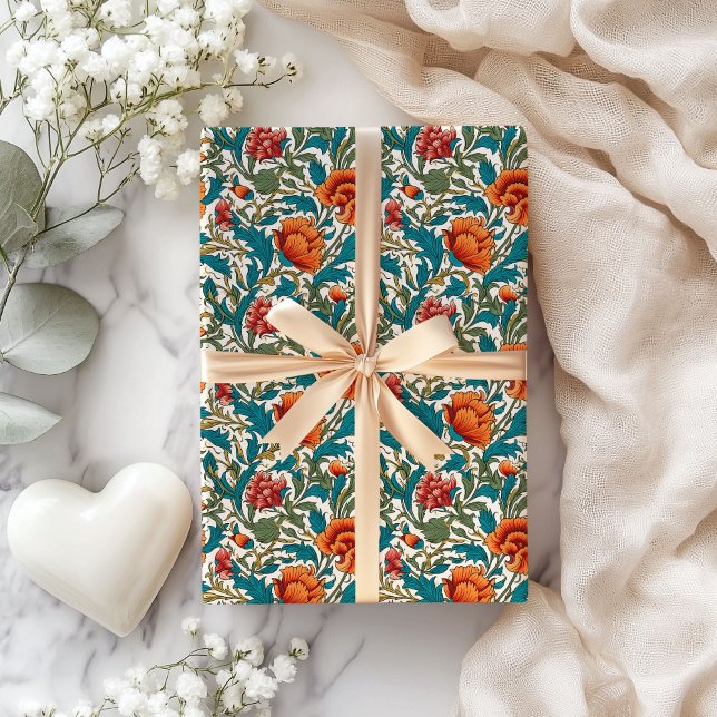 William Morris inspired terracotta pastel blue Wrapping Paper (William Morris inspired terracotta pastel blue Wrapping Paper)