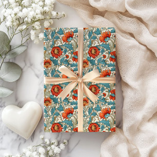 William Morris inspired terracotta pastel blue Wrapping Paper