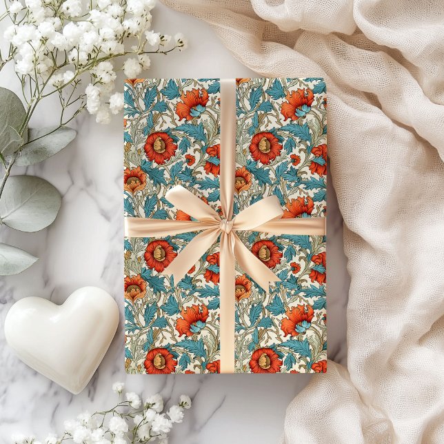 William Morris inspired terracotta pastel blue Wrapping Paper (William Morris inspired terracotta pastel blue Wrapping Paper)