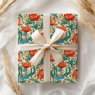 William Morris inspired terracotta pastel green Wrapping Paper