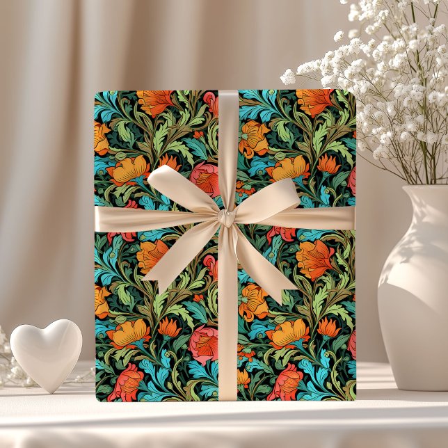 William Morris inspired vibrant colourful flowers Wrapping Paper (William Morris inspired vibrant colorful flowers Wrapping Paper)