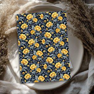William Morris inspired yellow flowers navy blue Tissue Paper