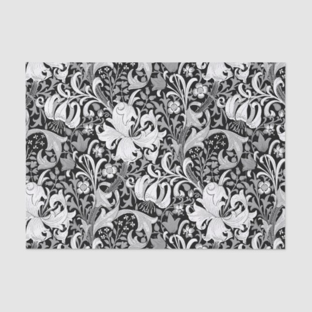 William Morris Iris and Lily, Black and White Tissue Paper (Front)