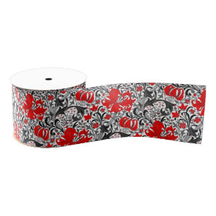 William Morris Iris and Lily, Black, White and Red Grosgrain Ribbon