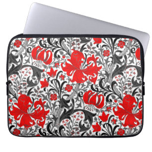 William Morris Iris and Lily, Black, White and Red Laptop Sleeve