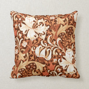 William Morris Iris and Lily, Brown and Tan Cushion