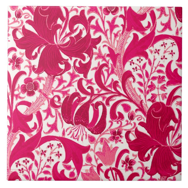 William Morris Iris and Lily, Fuchsia Pink Tile (Front)