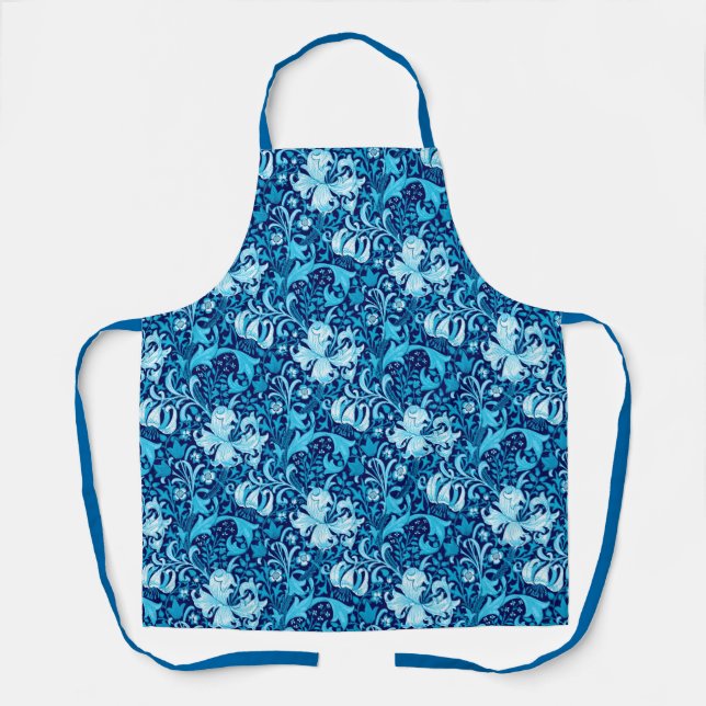William Morris Iris and Lily, Indigo Blue & White Apron (Front)