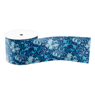 William Morris Iris and Lily, Indigo Blue & White Grosgrain Ribbon
