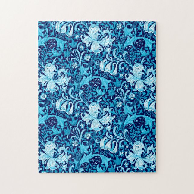 William Morris Iris and Lily, Indigo Blue & White Jigsaw Puzzle (Vertical)