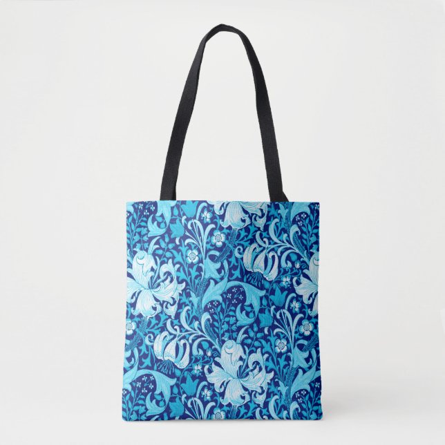 William Morris Iris and Lily, Indigo Blue & White Tote Bag (Front)