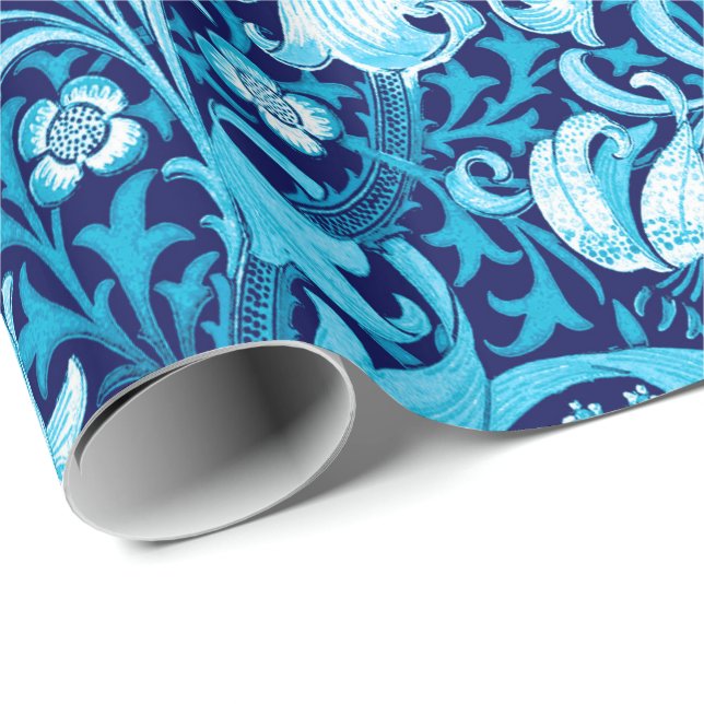 William Morris Iris and Lily, Indigo Blue Wrapping Paper (Roll Corner)