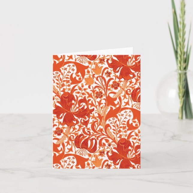 William Morris Iris and Lily, Mandarin Orange Card (Front)