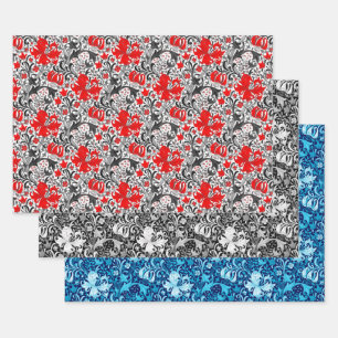 William Morris Iris and Lily, Red, Back & Indigo  Wrapping Paper Sheet