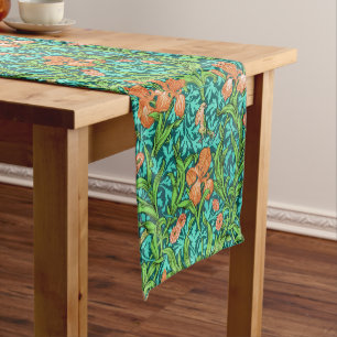 William Morris Iris Pattern, Orange and Turquoise Short Table Runner