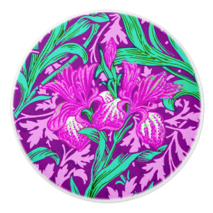 William Morris Irises, Amethyst Purple  Ceramic Knob