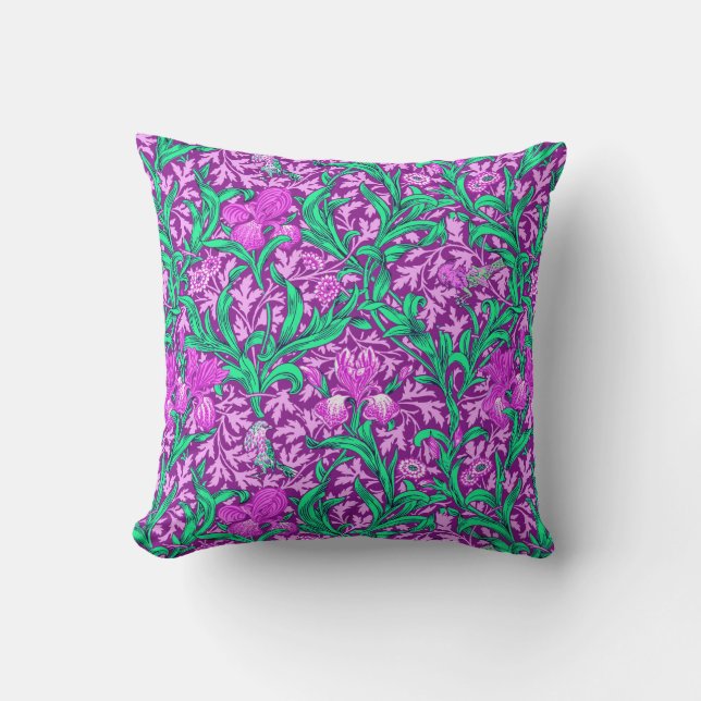 William Morris Irises, Amethyst Purple Cushion (Front)