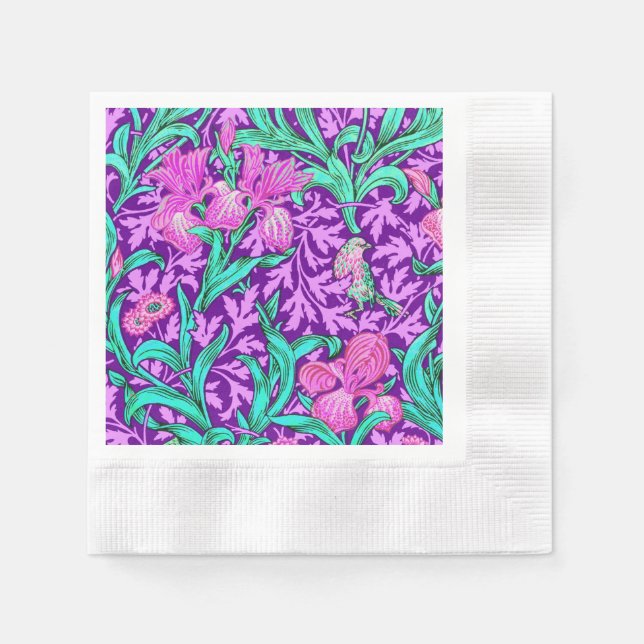 William Morris Irises, Amethyst Purple Napkin (Front)