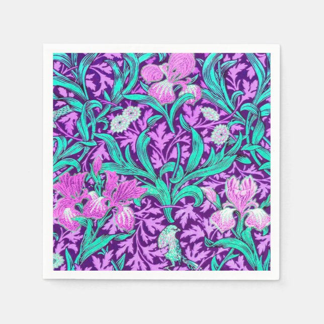 William Morris Irises, Amethyst Purple Napkin (Front)