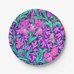 William Morris Irises, Amethyst Purple Paper Plate