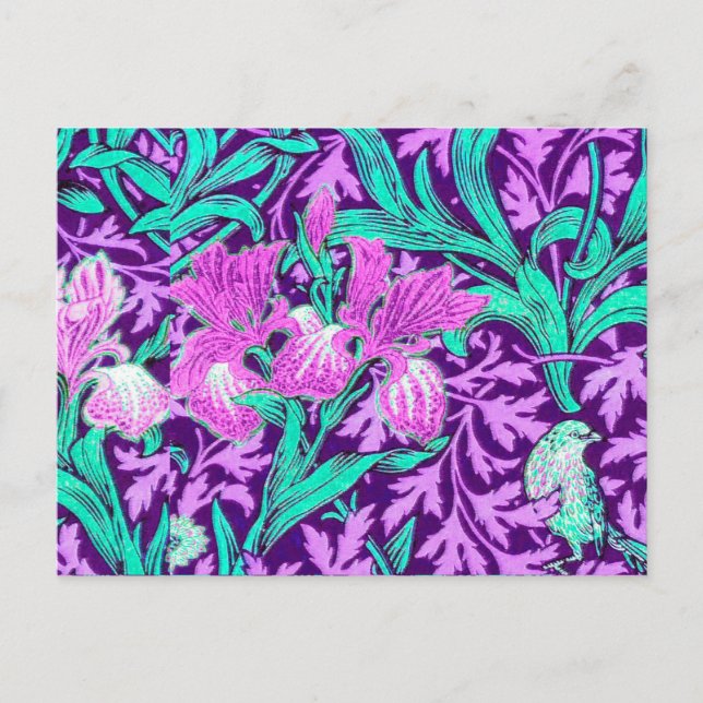 William Morris Irises, Amethyst Purple Postcard (Front)