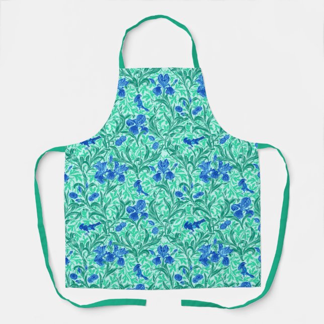 William Morris Irises, Cobalt Blue, Aqua and Teal Apron (Front)
