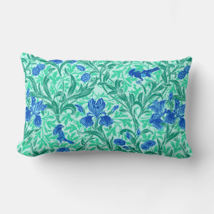 William Morris Irises,Cobalt Blue, Aqua and Teal Lumbar Cushion