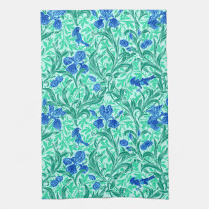 William Morris Irises, Cobalt Blue, Aqua and Teal Tea Towel