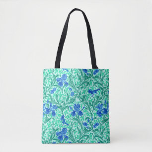 William Morris Irises, Cobalt Blue, Aqua and Teal Tote Bag