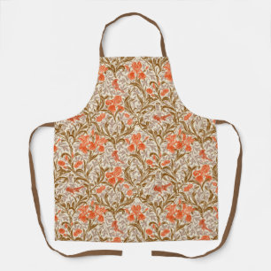 William Morris Irises, Coral Orange, Brown & Beige Apron
