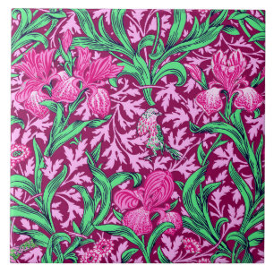 William Morris Irises, Fuchsia Pink and Wine Ceramic Tile