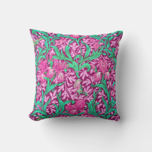William Morris Irises, Fuchsia Pink and Wine Cushion
