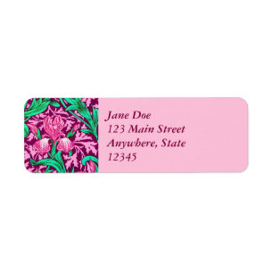 William Morris Irises, Fuchsia Pink and Wine Return Address Label