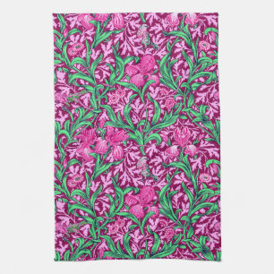 William Morris Irises, Fuchsia Pink and Wine Tea Towel