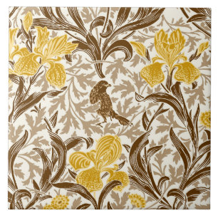 William Morris Irises, Mustard Gold, Brown & Beige Ceramic Tile