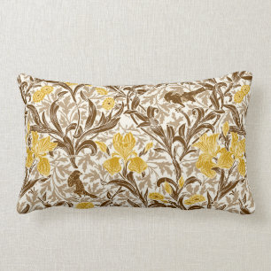 William Morris Irises, Mustard Gold, Brown & Beige Lumbar Cushion