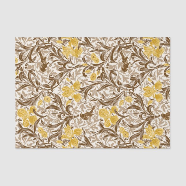 William Morris Irises, Mustard Gold, Brown & Beige Tissue Paper (Front)