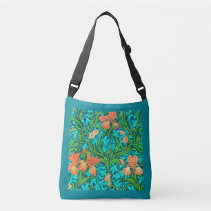 William Morris Irises, Orange and Turquoise Crossbody Bag