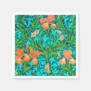 William Morris Irises, Orange and Turquoise Napkin