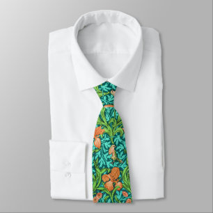 William Morris Irises, Orange and Turquoise Tie
