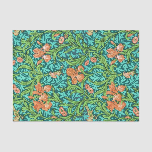 William Morris Irises, Orange and Turquoise Tissue Paper (Front)
