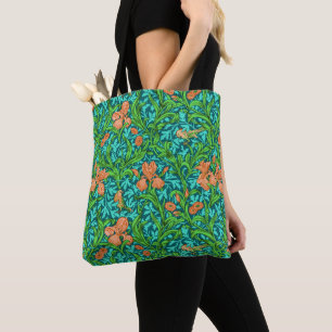 William Morris Irises, Orange and Turquoise Tote Bag
