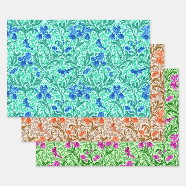 William Morris Irises, Pastel Colours Wrapping Paper Sheet (Set)