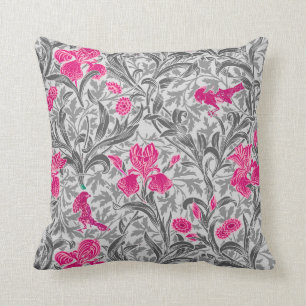 William Morris Irises, Pink and Silver Gray / Grey Cushion