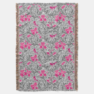 William Morris Irises, Pink and Silver Grey / Grey Throw Blanket